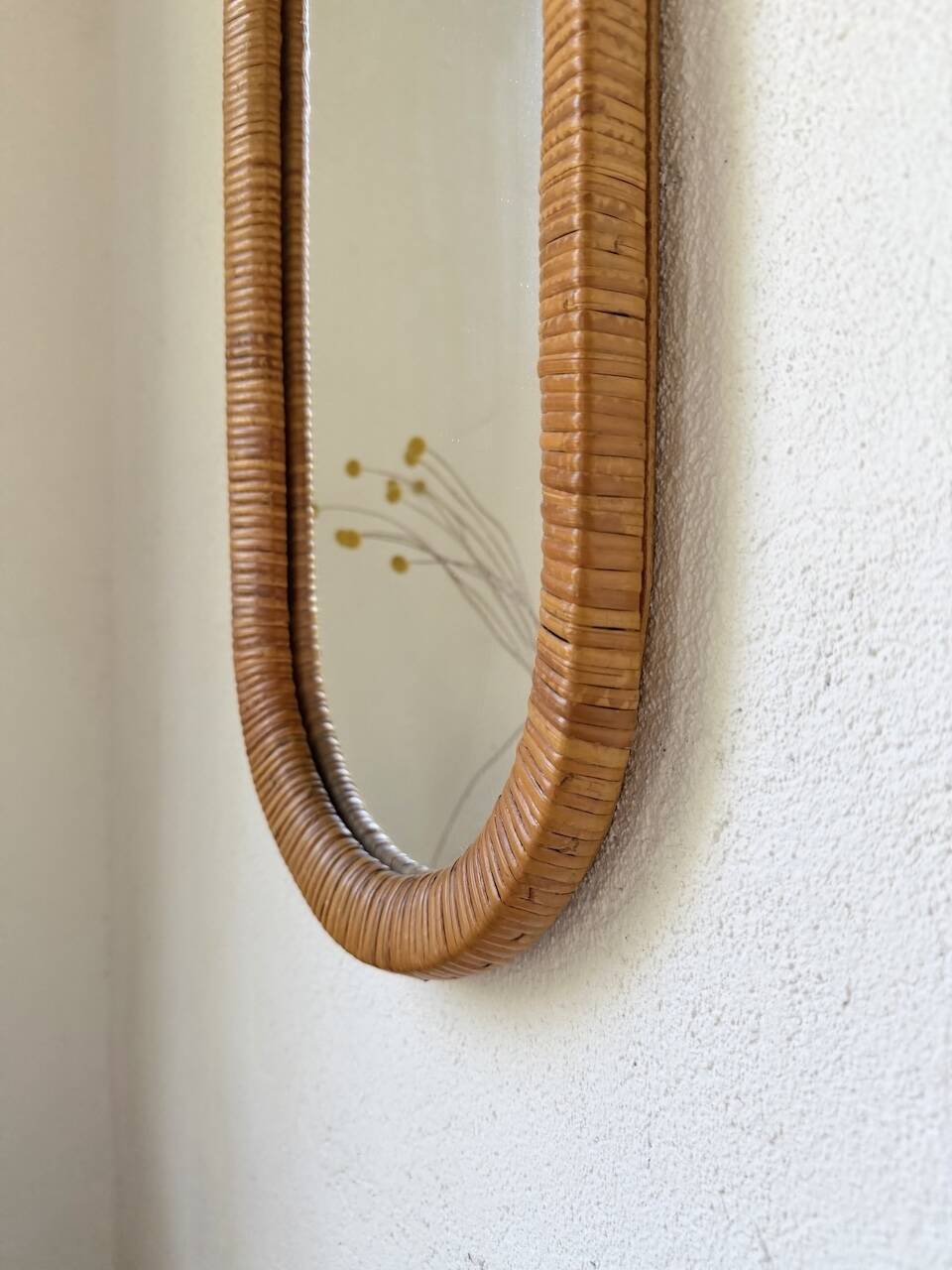 Miroir osier tressé Italie années 60 ovale