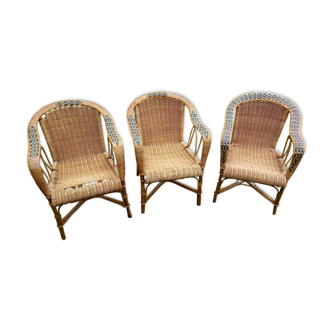3 wicker armchairs