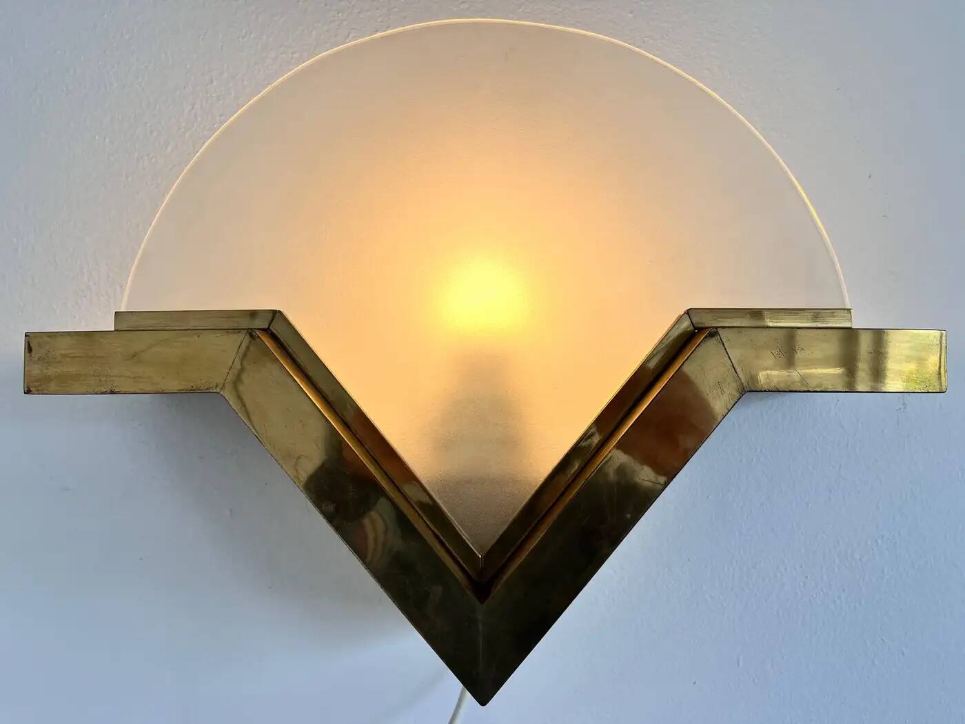 Big mid-century brass and glass design wall lamp - around 1980s