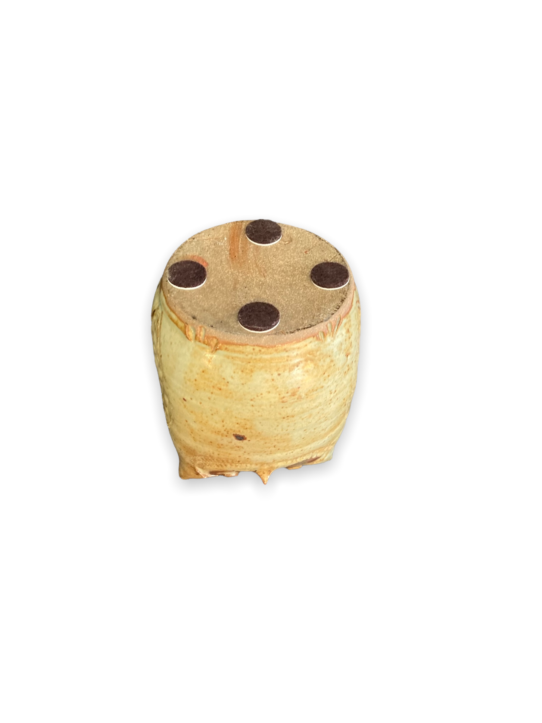 Vase pique fleur representing a sandstone owl, by Ginette and Edouard Solorzano