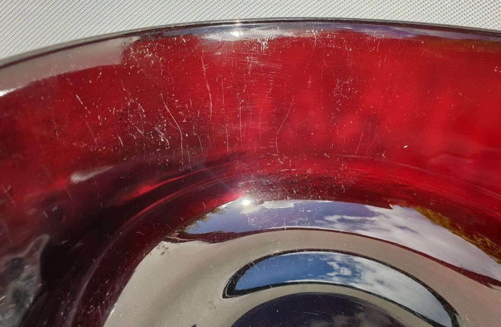 Salad bowl Sierra glass ruby granite frosted Arcoroc 1970