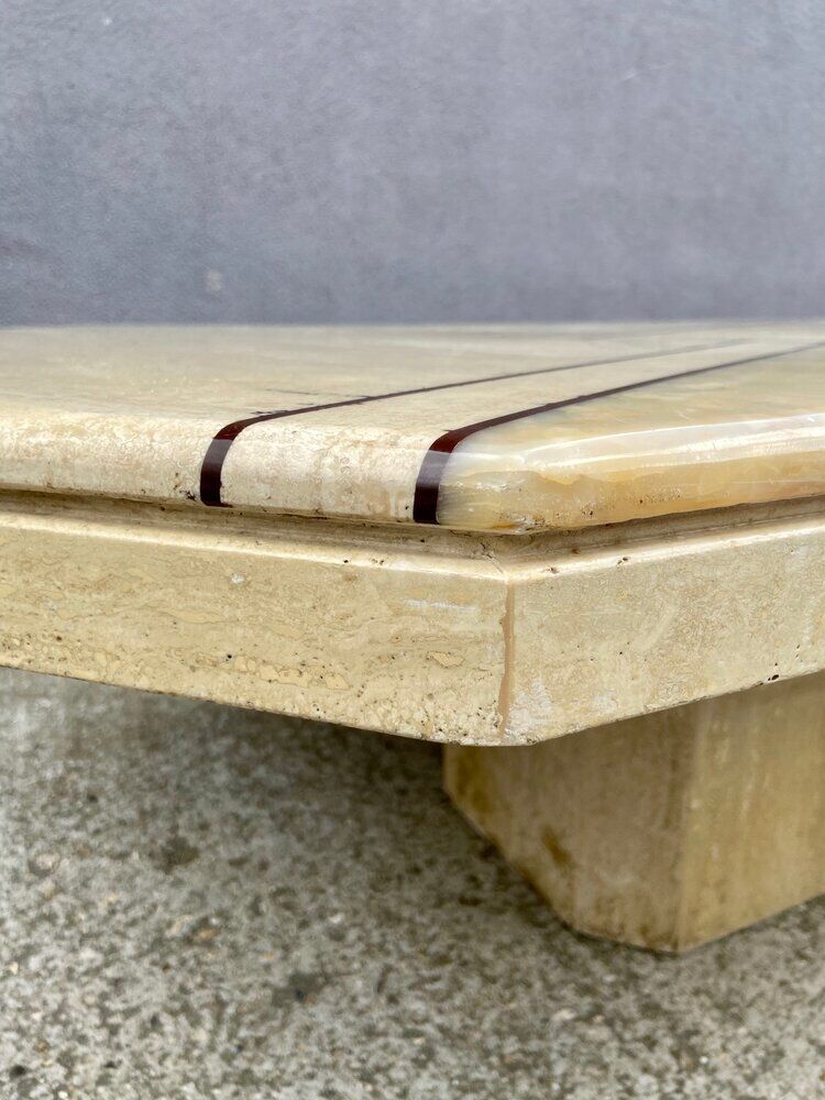 Low table in travertine and onyx 80'
