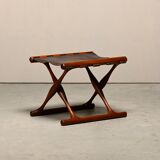 Poul Hundevad PH43 Guldhøj Stool in Teak and Brown Leather, Denmark, 1960s