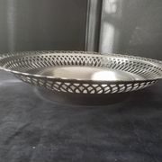 Silver metal bread basket openwork model
