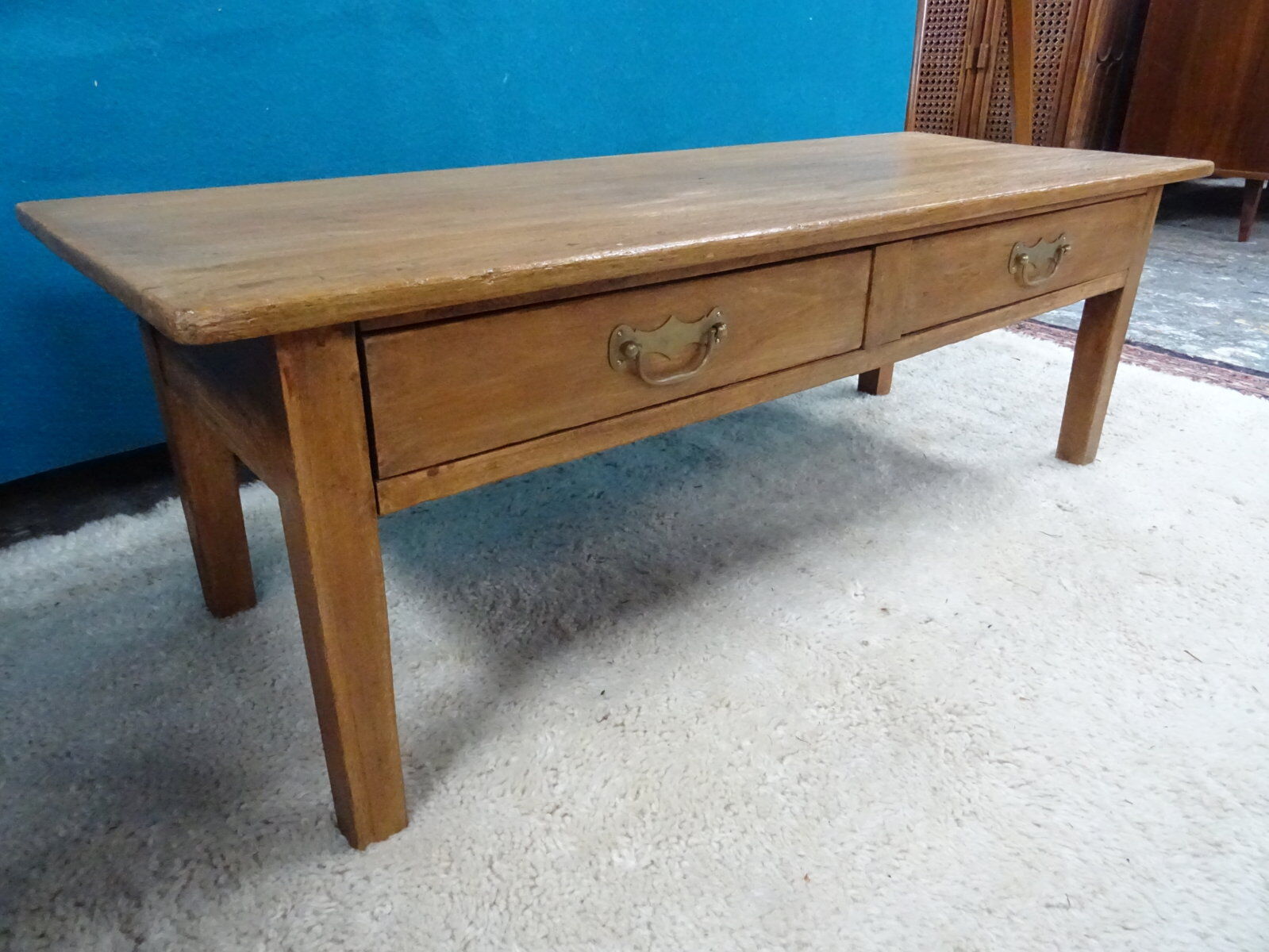 Solid wood coffee table 2 drawers 105 cm