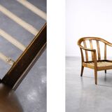 Vintage Mid-Century Modern Wood and Fabric Armchairs from W. Knoll, Set of 2