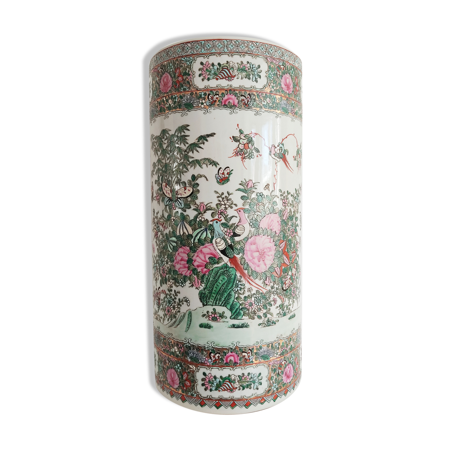 Vase rouleau de 47 cm en porcelaine de Canton Chine