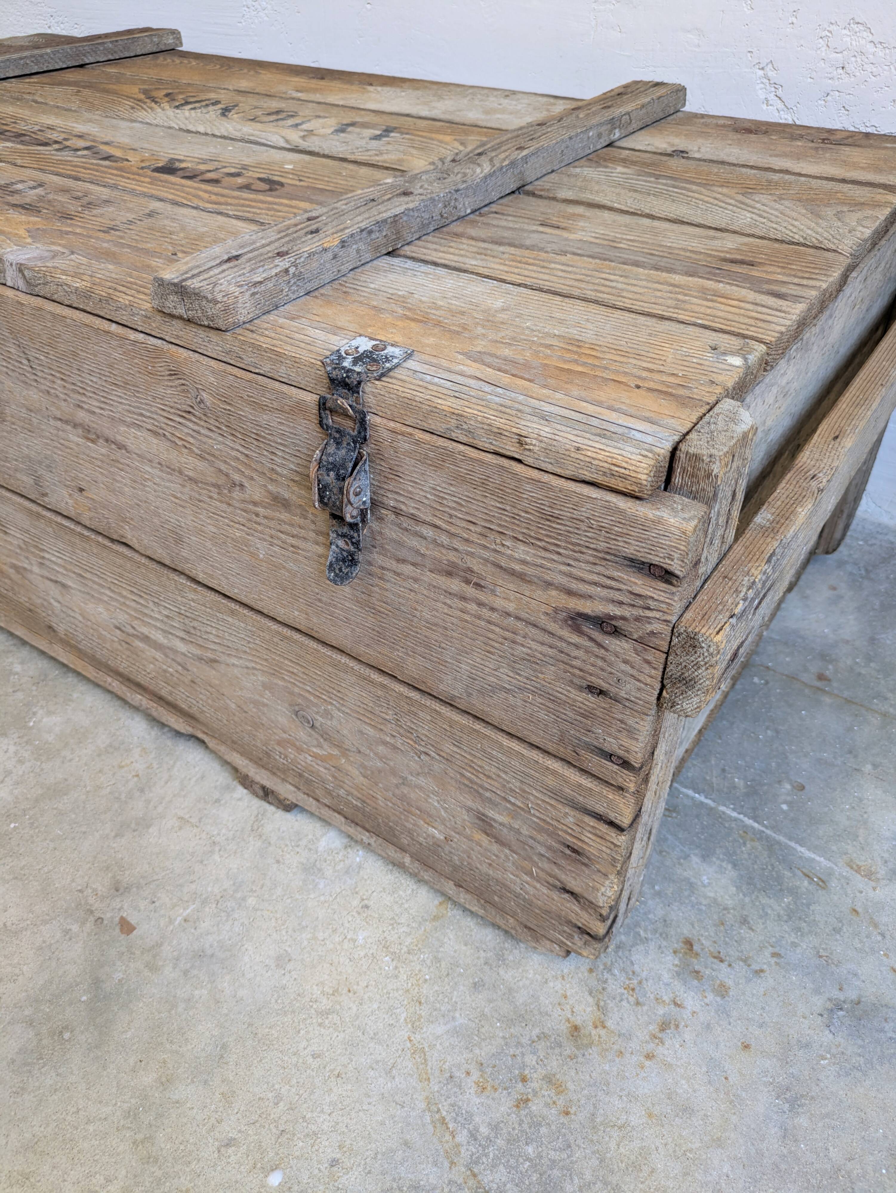 Antique patinated wooden chest – coffee table