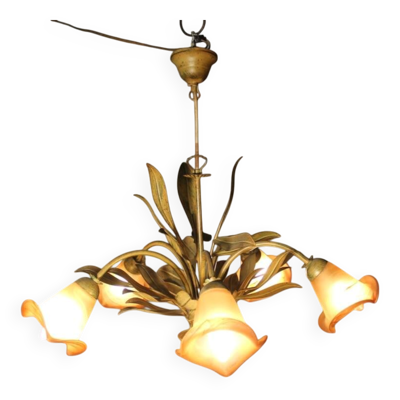 Lustre à décor de feuilles à 5 feux de lumière
