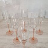 6 champagne flutes with pink stems
