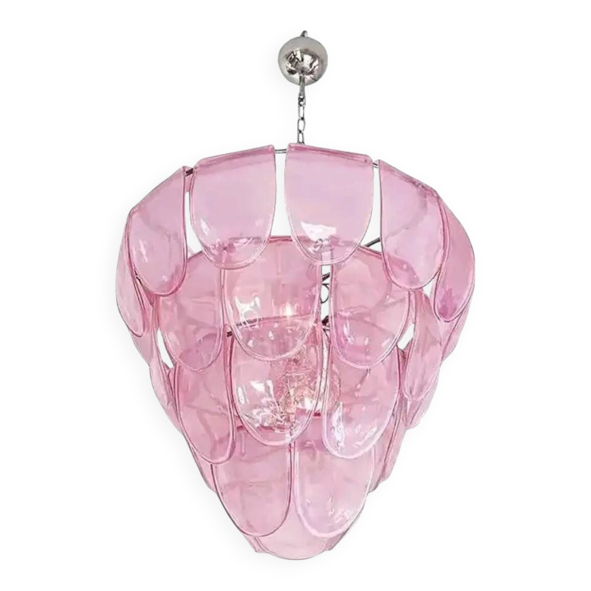 Chandelier en verre de Murano rose à pétales, italien, milieu du siècle.