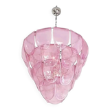 Chandelier en verre de Murano rose à pétales, italien, milieu du siècle.