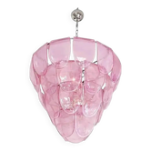 Chandelier en verre de Murano rose à pétales, italien, milieu du siècle.