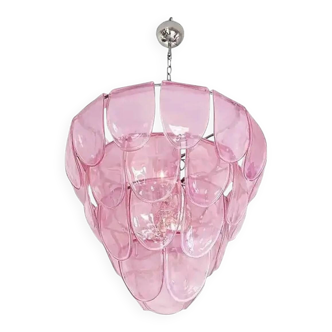 Refined Italian Mid-Century Pink Murano Glass Petals Chandelier