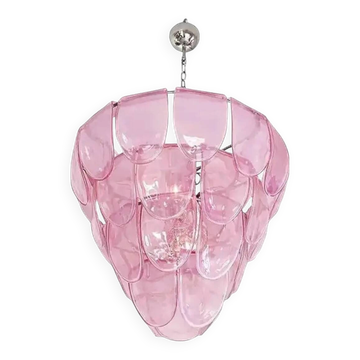 Refined Italian Mid-Century Pink Murano Glass Petals Chandelier
