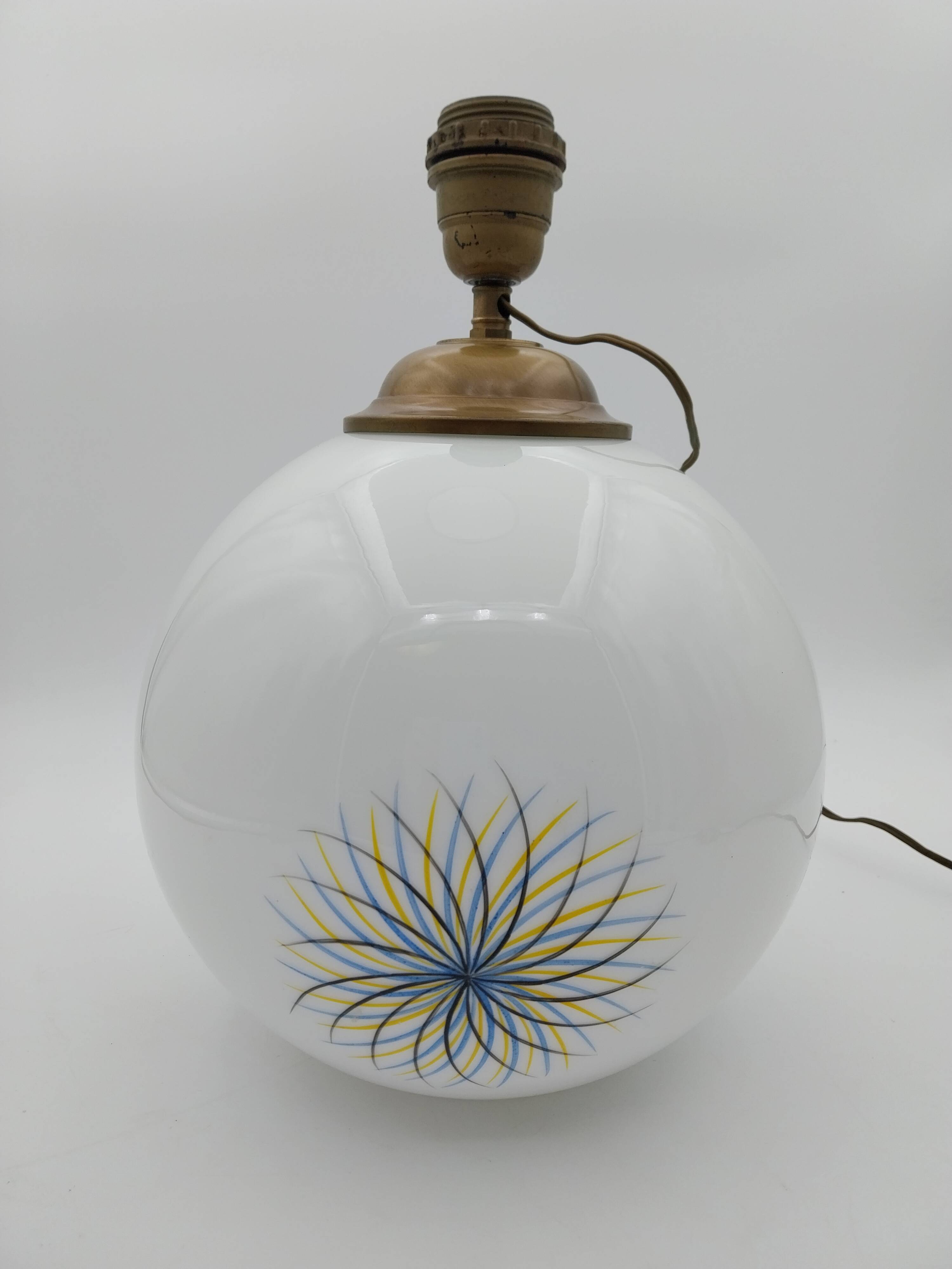 Hand-painted opaline ball lamp signed 1970s