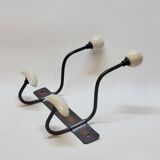 Wall coat rack in metal and porcelain with 2 hooks