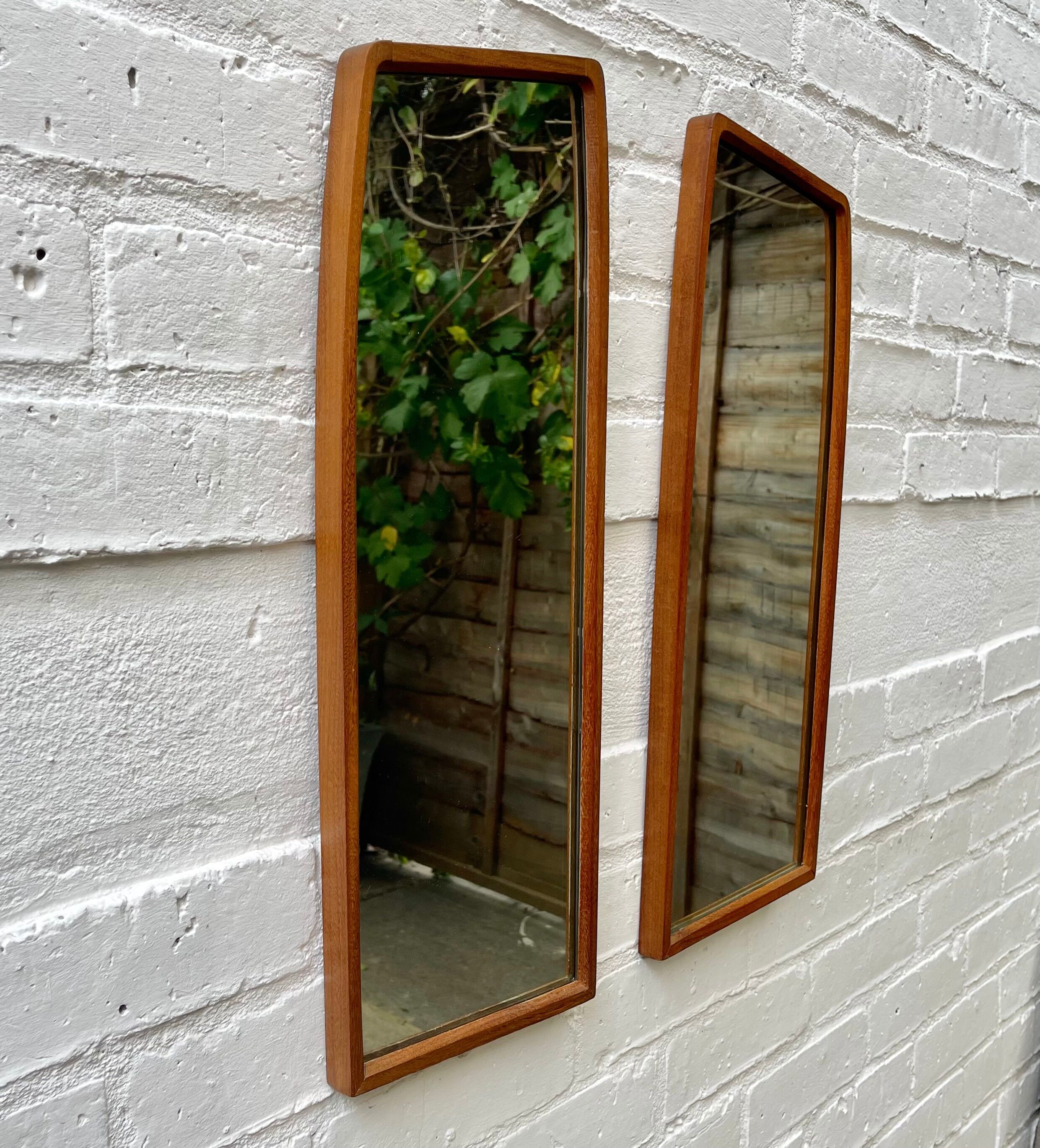 Pair of vintage teak wall mirrors - 58x21cm