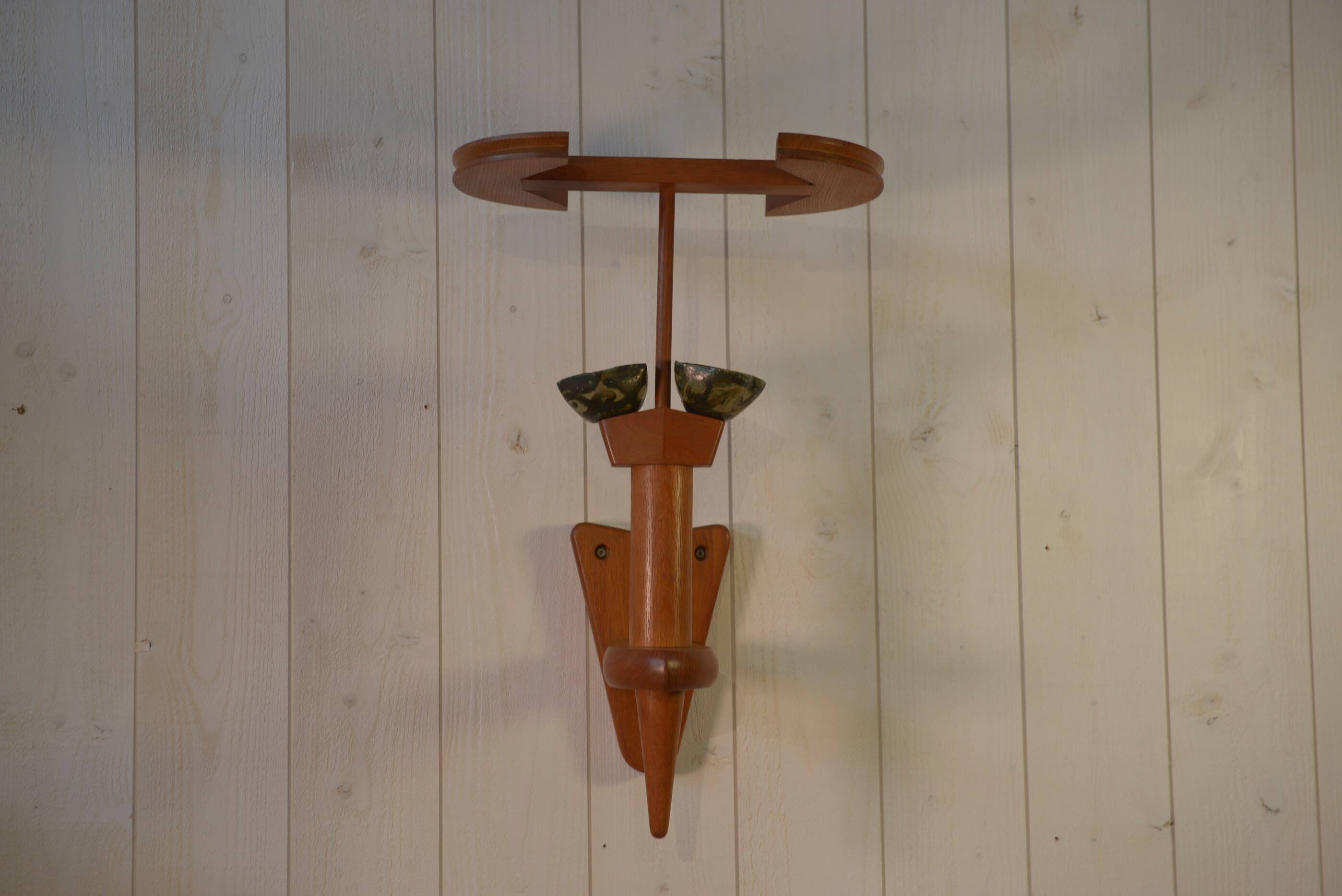 Solid oak wall light by Guillerme and Chambron