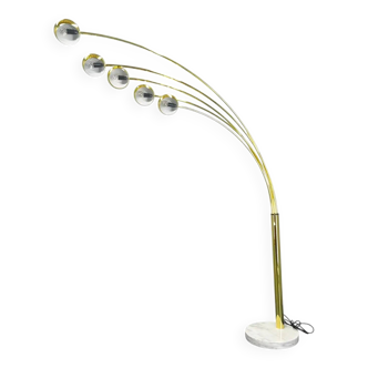 Danish Arc Floor Lamp by Bilka Brass Marble, 1970s