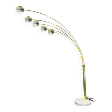 Danish Arc Floor Lamp by Bilka Brass Marble, 1970s
