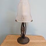 Art deco lamp in wrought iron and pressed-molded glass 1920s 1930s