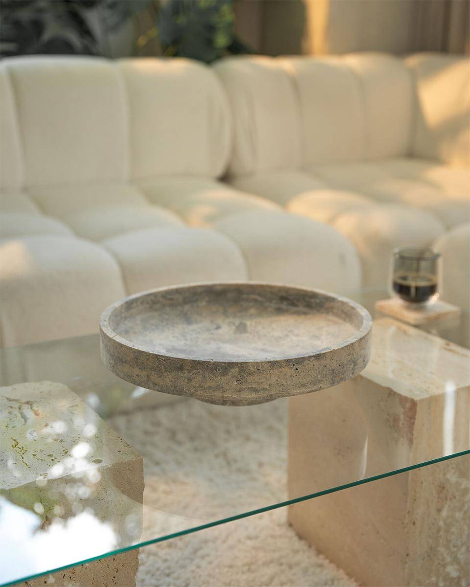 Silver travertine bowl