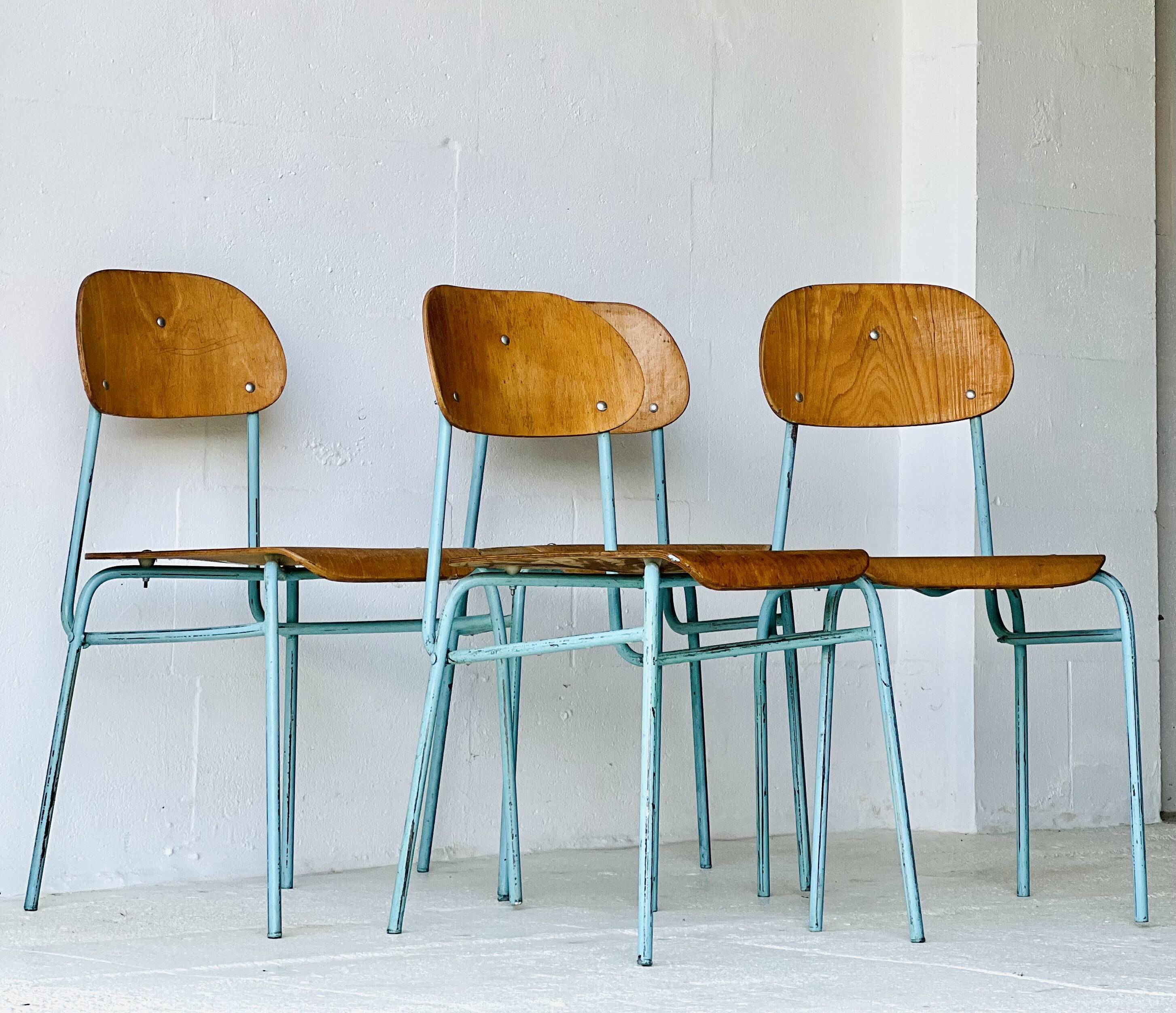 Industrial School Chairs, set of 4