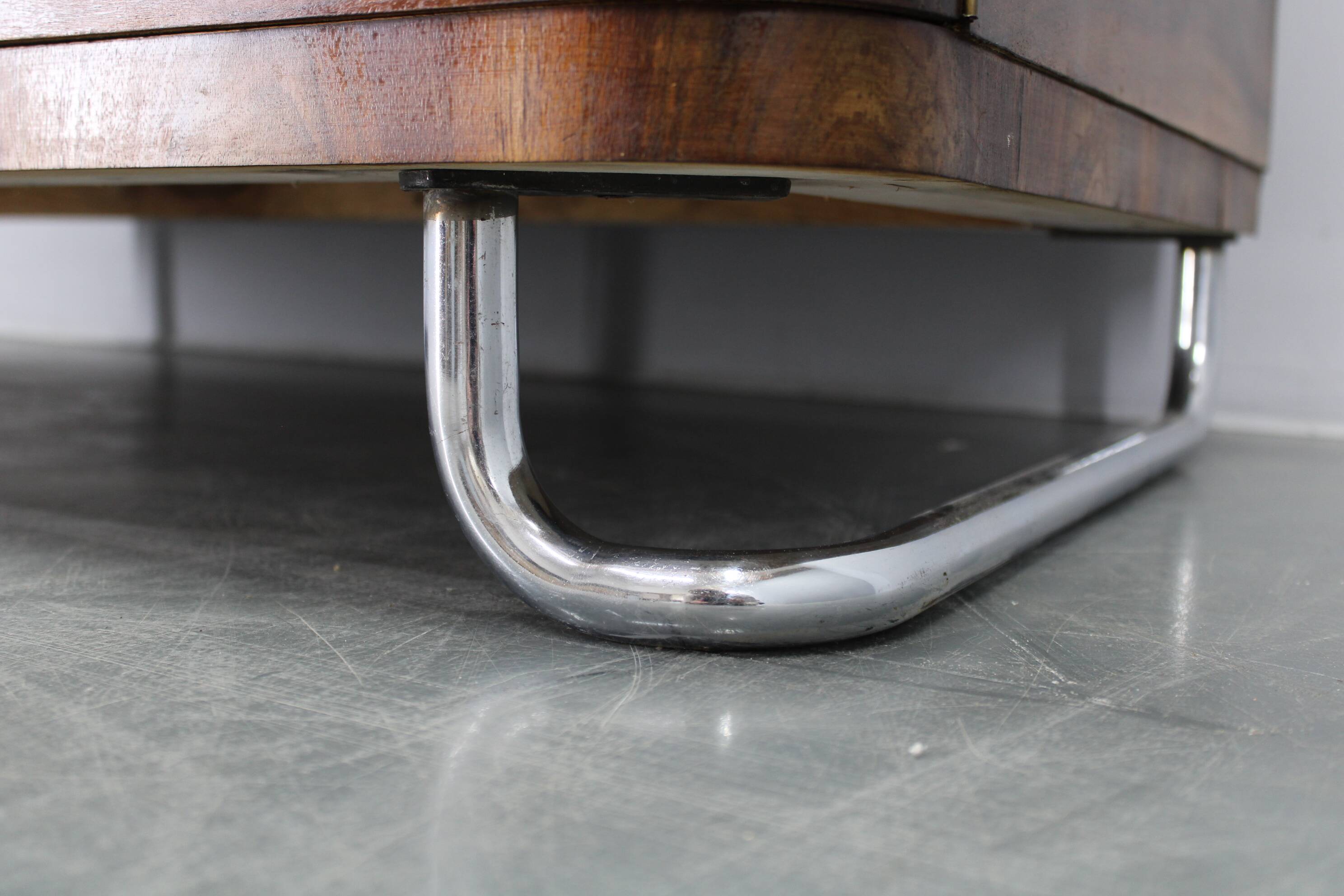 1940s Bauhaus Wardrobe by Hynek Gottwald , Walnut & Beech Veneer, Chrome De