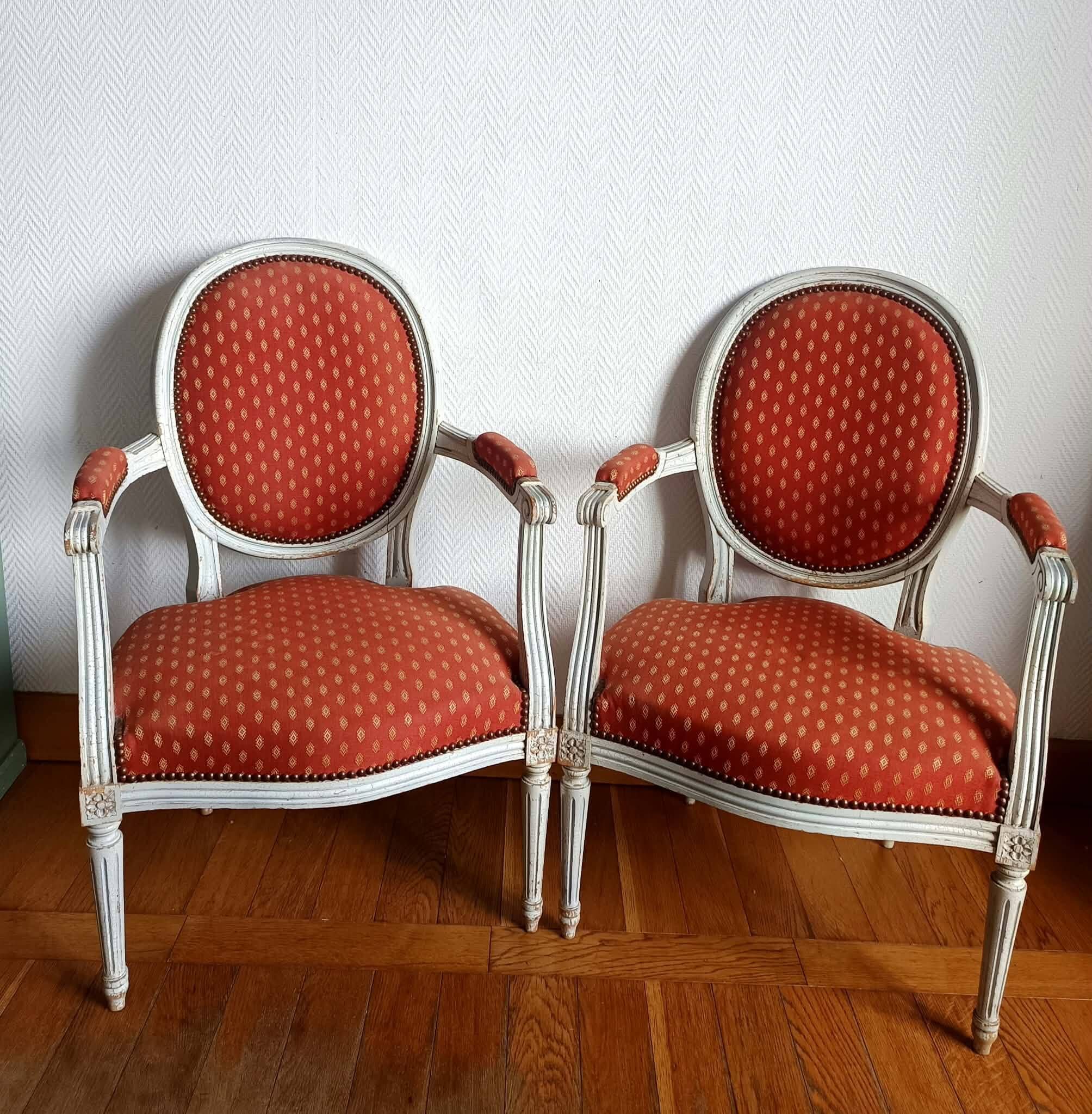 Pair of Louis XVI medallion cabriolet armchairs