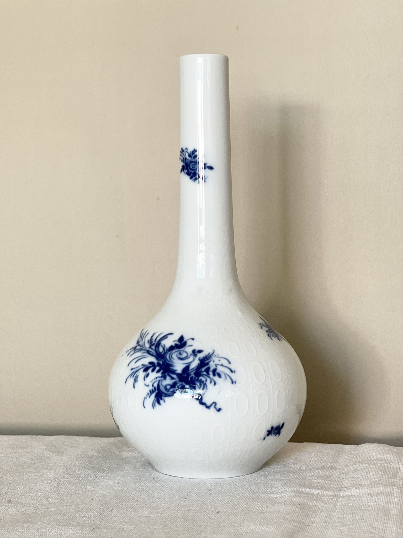 Rosenthal studio line, white and blue mid century porcelain vase, flowers decor by bjorn wiinblad,