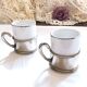 Duo Italian Porcelain Cups with Vintage Monopoly Pewter Holder