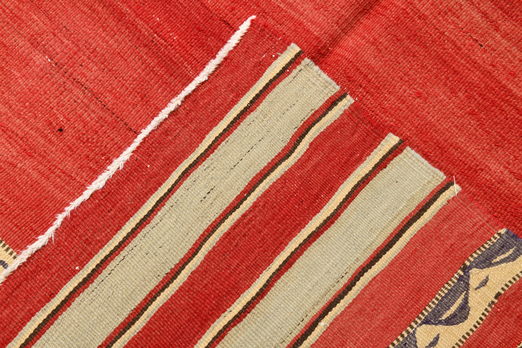 Red & beige wool kilim rug 237x142cm