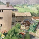 Watercolor mountain landscape