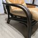 Vintage camel leather lounge chair with ottoman – wooden frame – 1970s