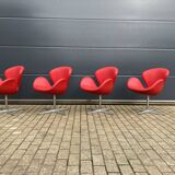 4x Original red leather Fritz Hansen Swan chairs Topstaat!
