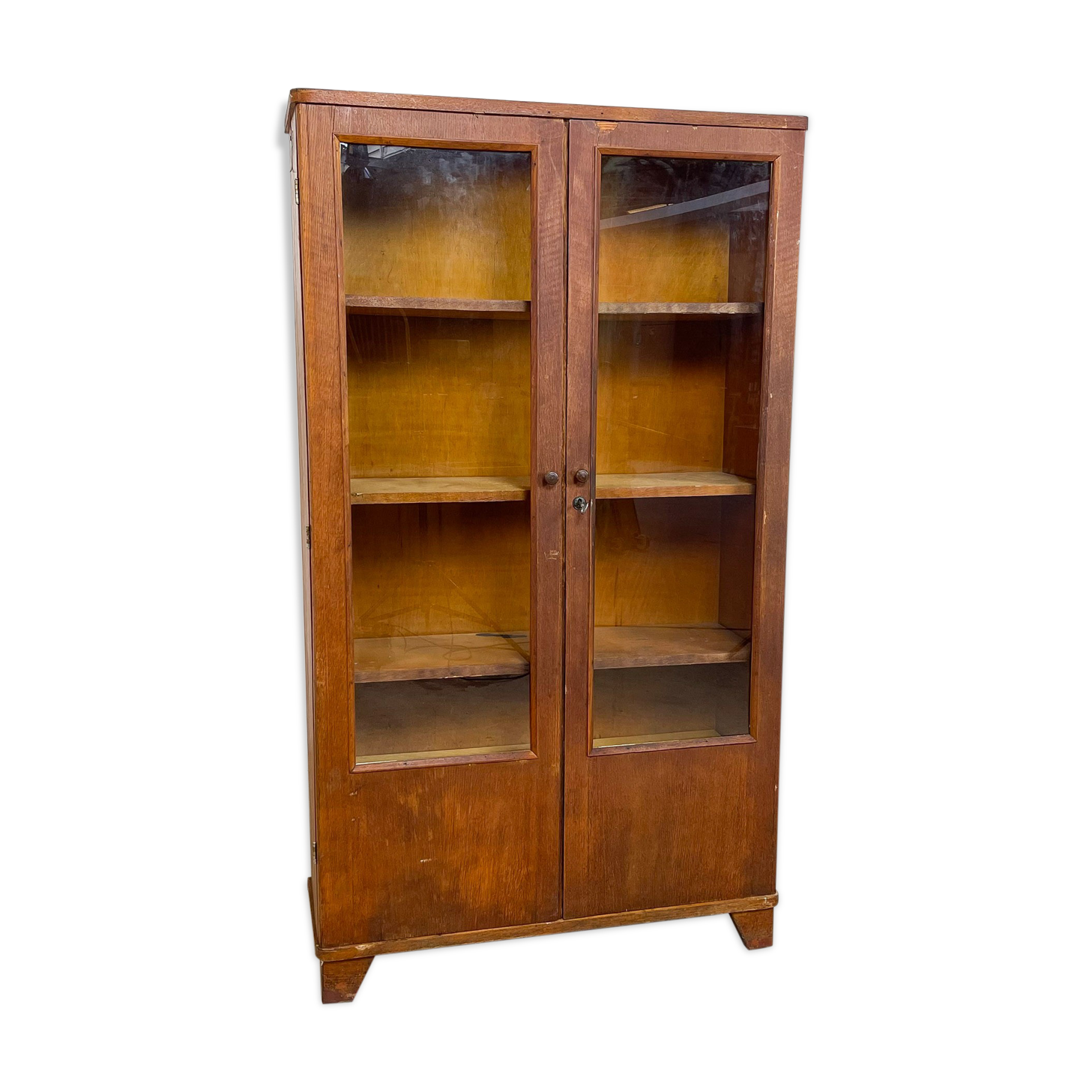 Vitrine de laboratoire scolaire en bois vintage