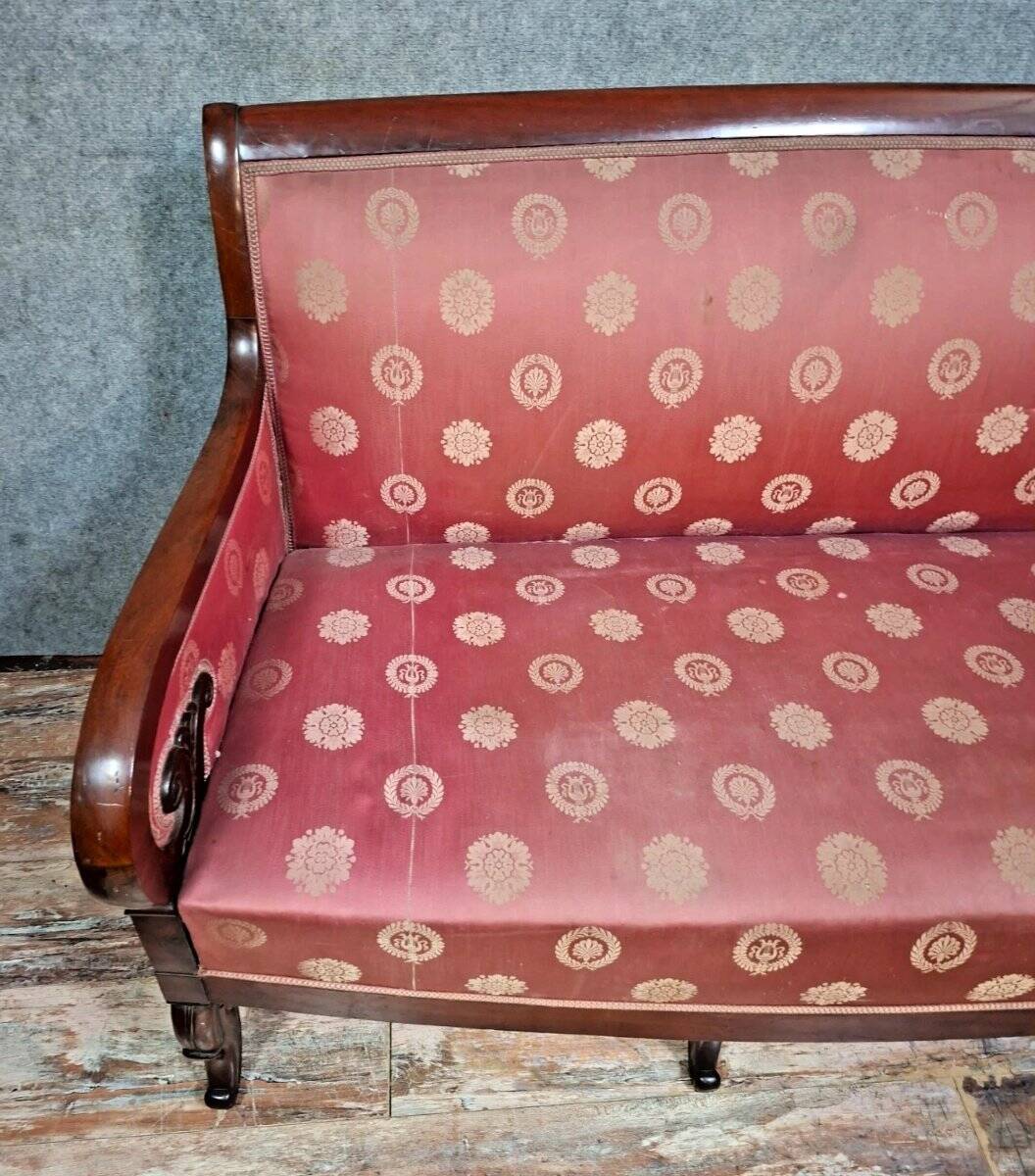 Canapé / Banquette d'époque Restauration / Empire en acajou.