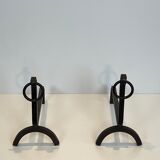Pair of modernist wrought iron fire dogs