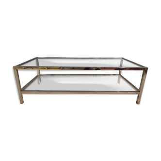 Vintage bevelled glass coffee table and lightly gilded square metal tubes from the 70s/80s
