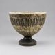 Vintage ceramic pedestal bowl – textured black and beige decor