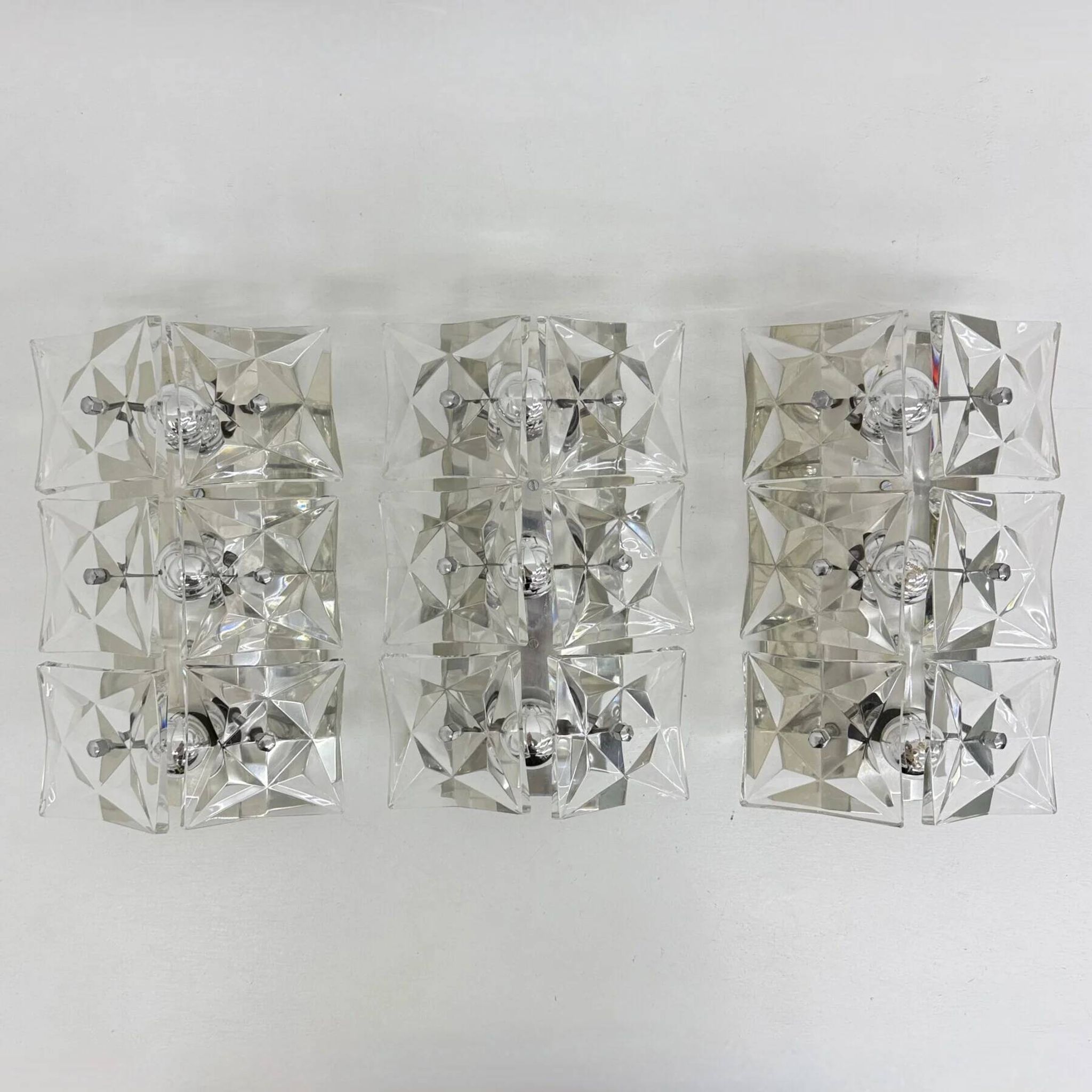 Set of 3 mid-century large crystal sconce by Kinkeldey, Germany, 1970s