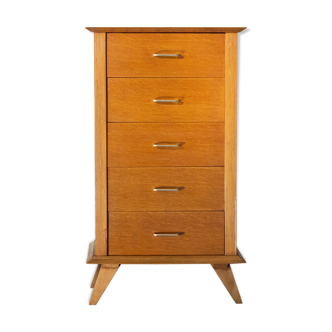 Commode chiffonnier pied compas chêne doré