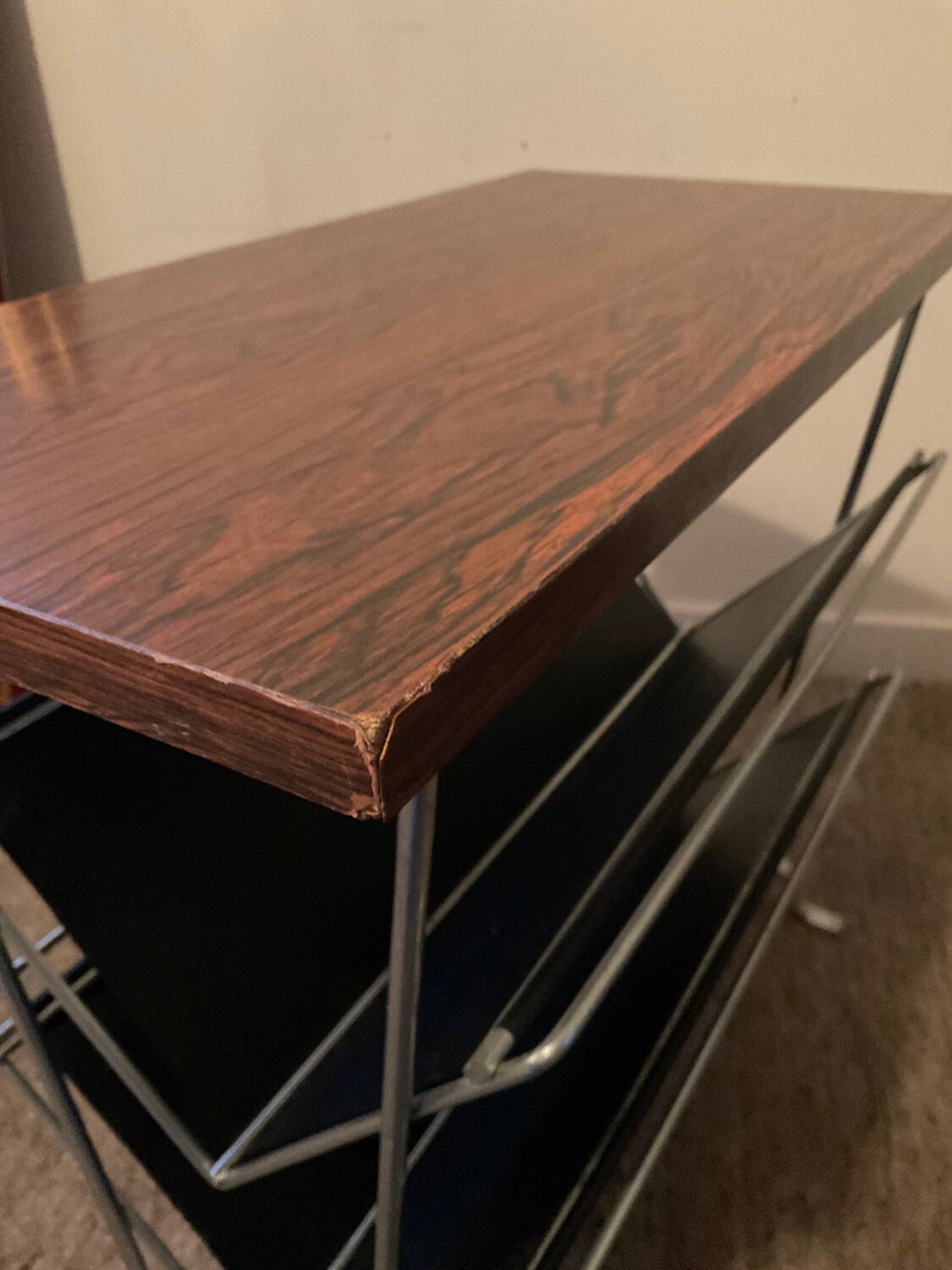 Vintage magazine rack with side table
