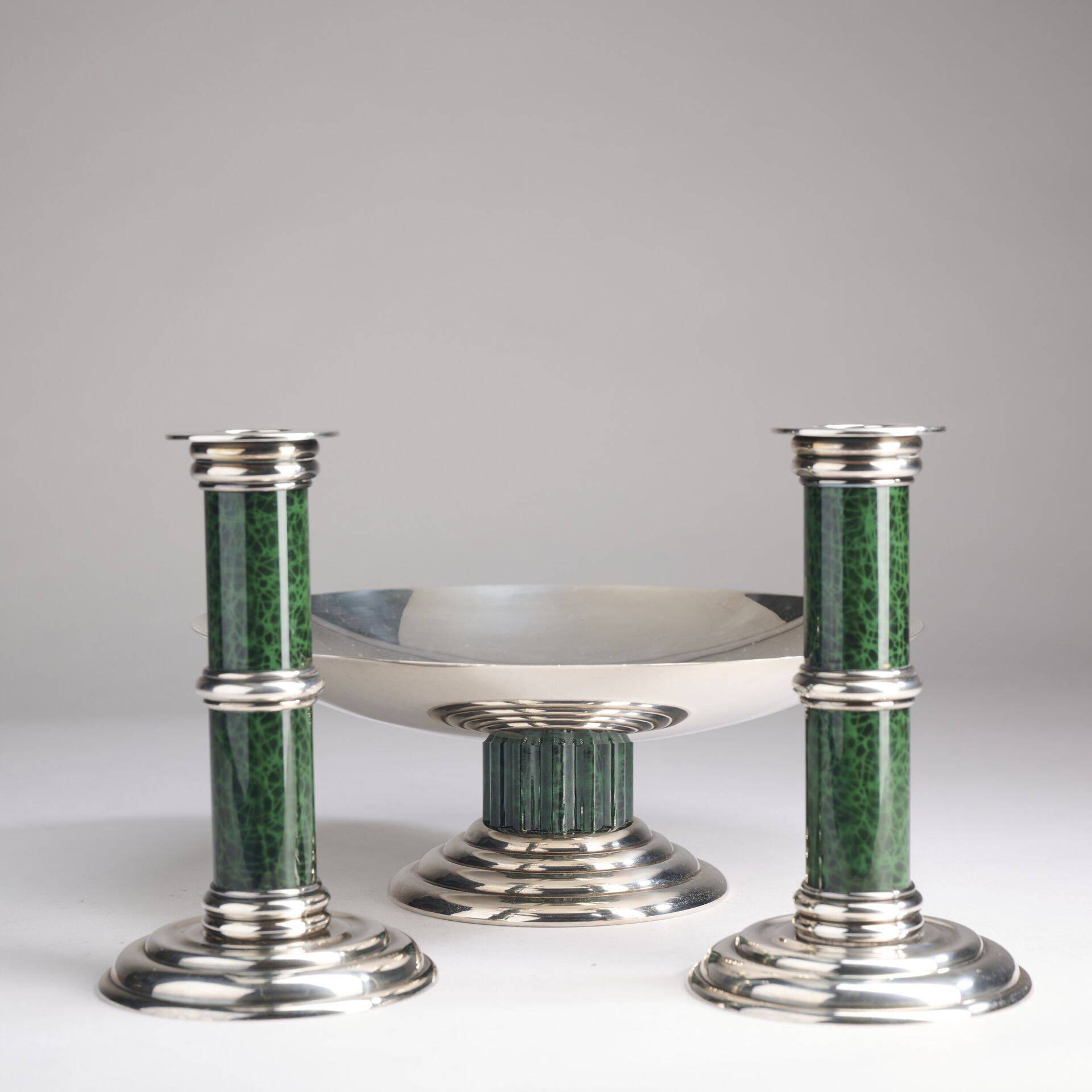 Puiforcat - pair of candlesticks and bowl