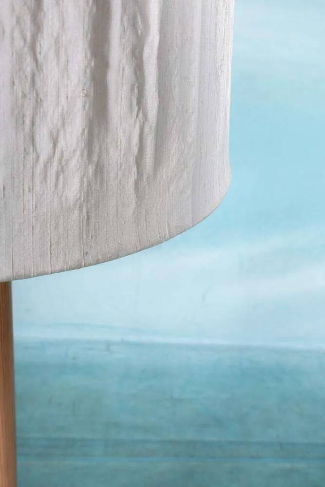 Vintage Swedish wooden floor lamp with pleated shade from the 1960s.