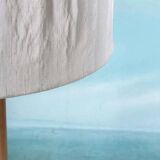 Vintage Swedish wooden floor lamp with pleated shade from the 1960s.