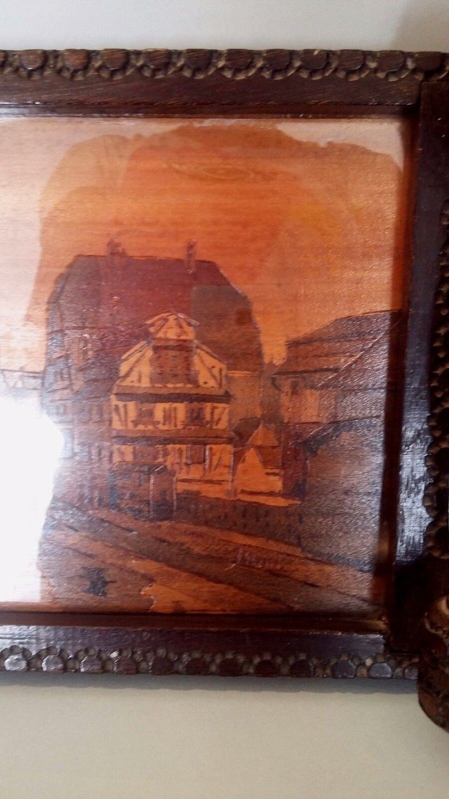 Strasbourg Alsace wooden serving tray signed