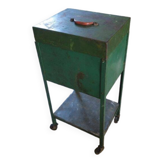 Industrial green metal bedside storage from the 50s