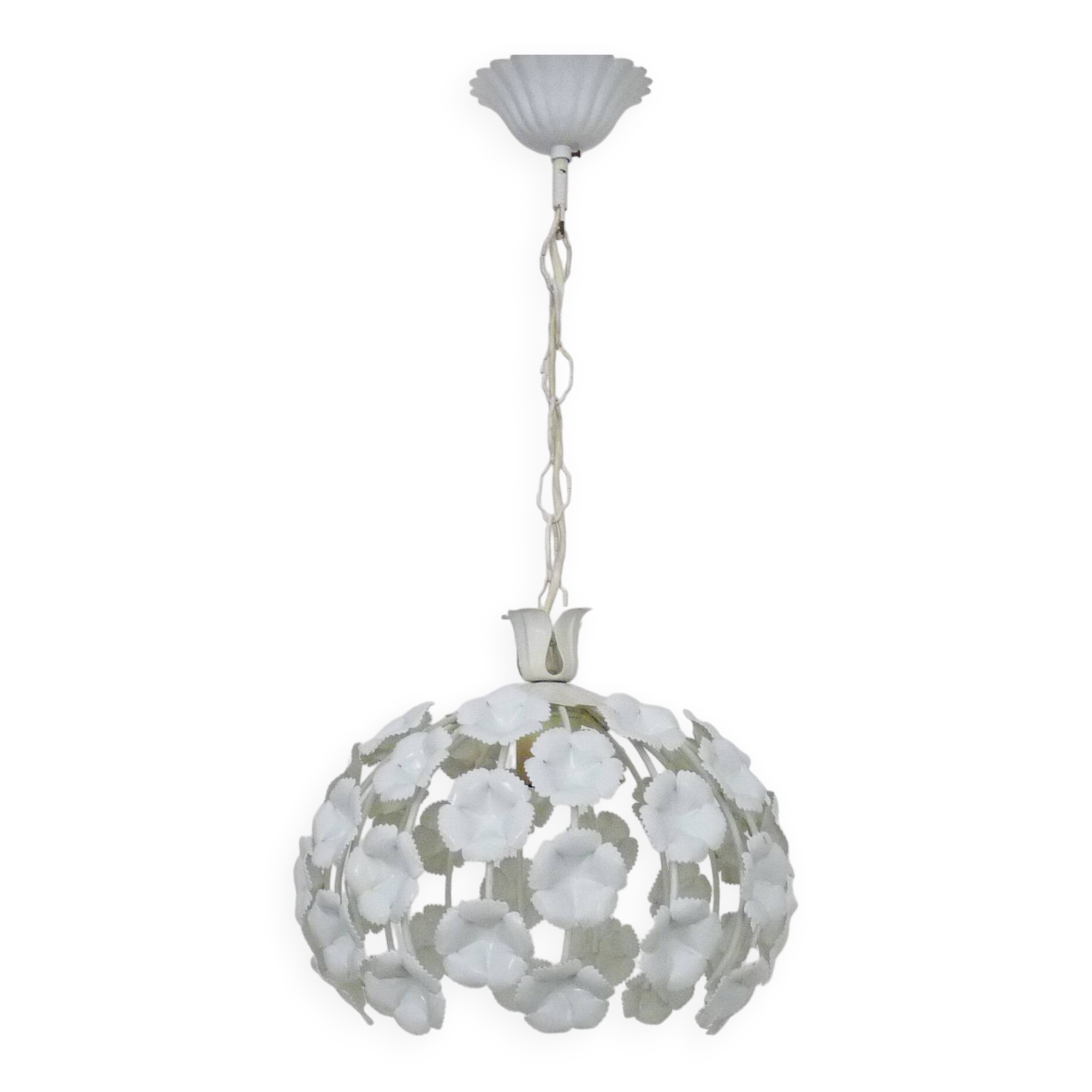 Suspension en métal blanc suspension florale. Années 70